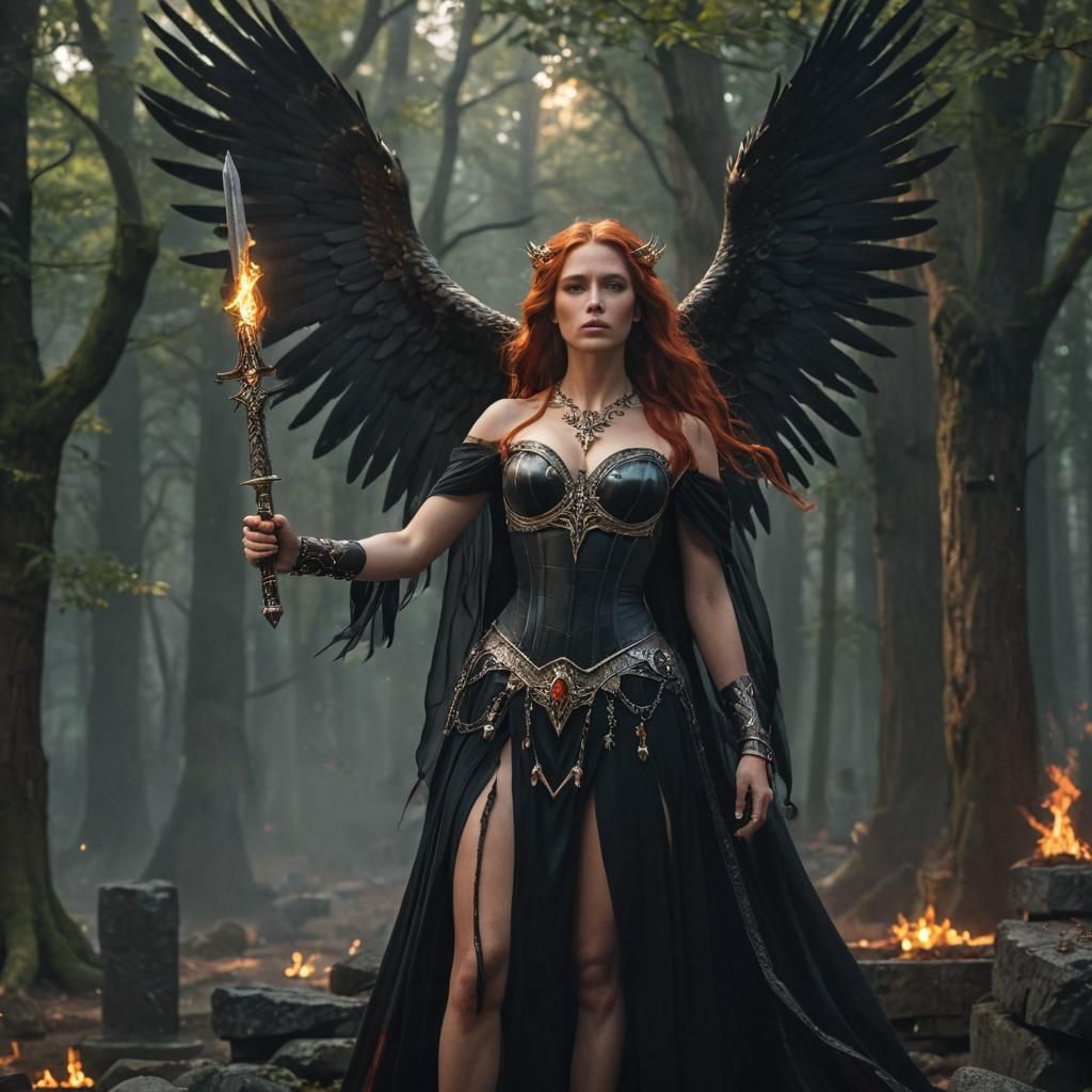 Winged Goddess with Broadsword in Stone Circle