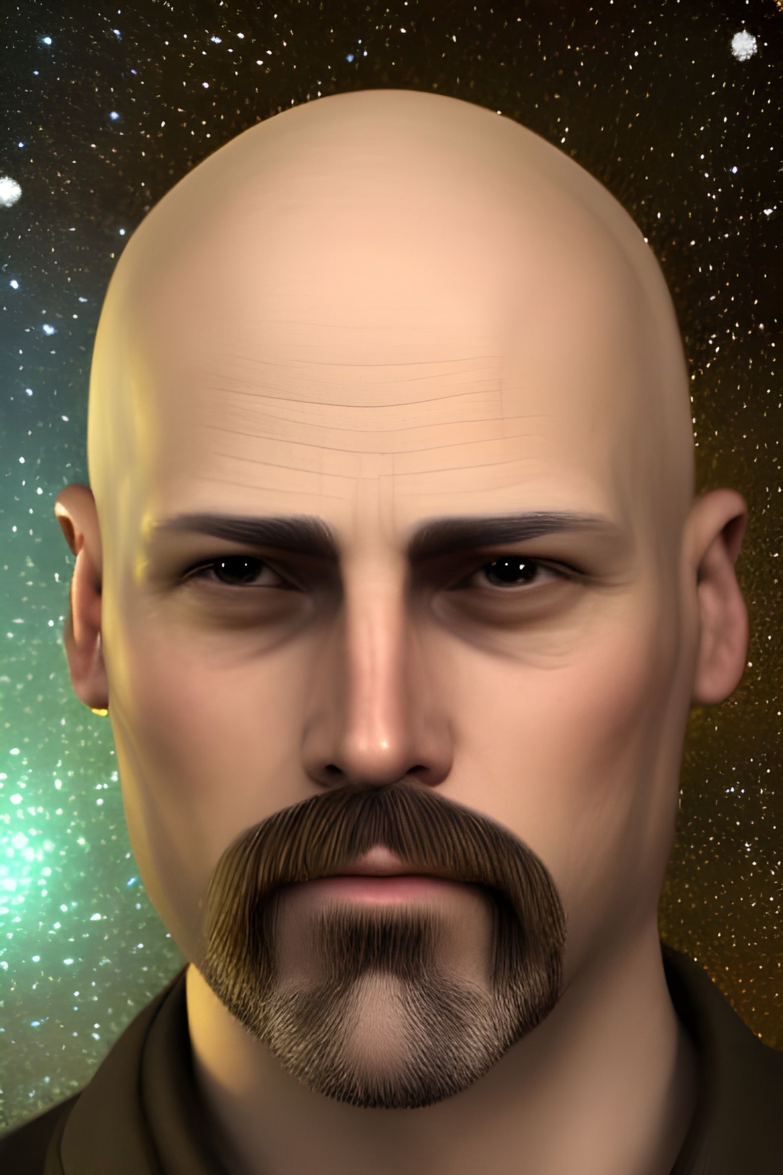 Photorealistic Portrait of Bald Man in Space