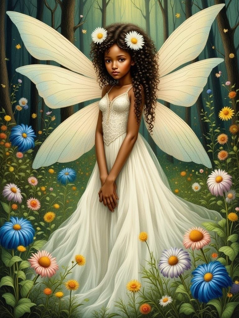 Dreamy Fairy Portrait in Watercolor and Encaustic Style