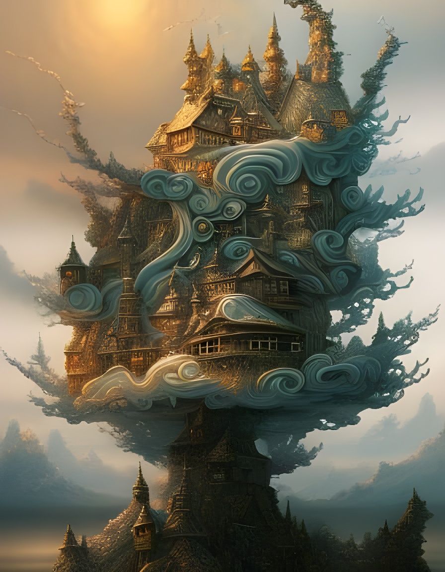 Clockwork Dreamland: Moonlit Bonsai Villa in Cell-Shaded Sty...