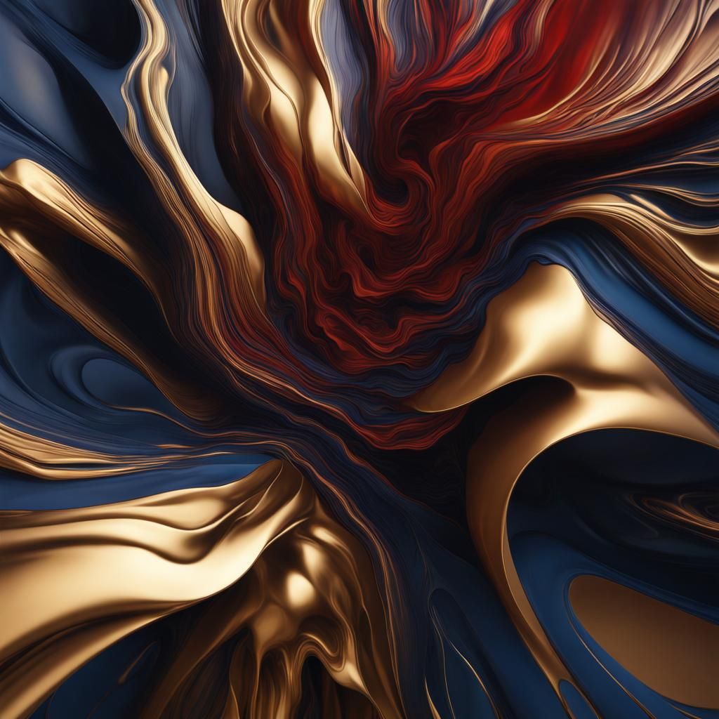 Abstract Color Flow Wall Art in Gold, Blue, Red