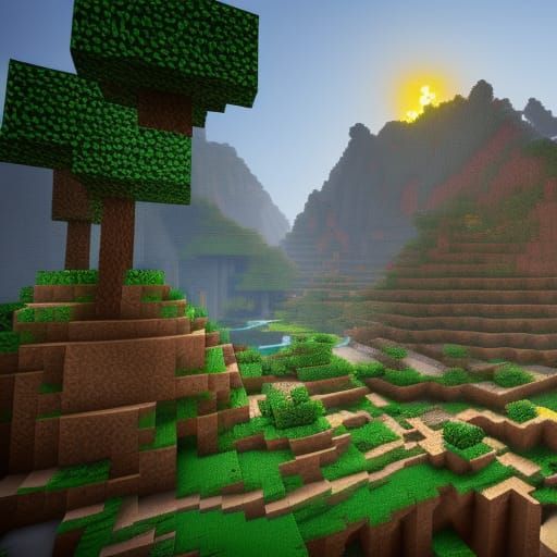 Detailed Minecraft Matte Painting in Deep Color