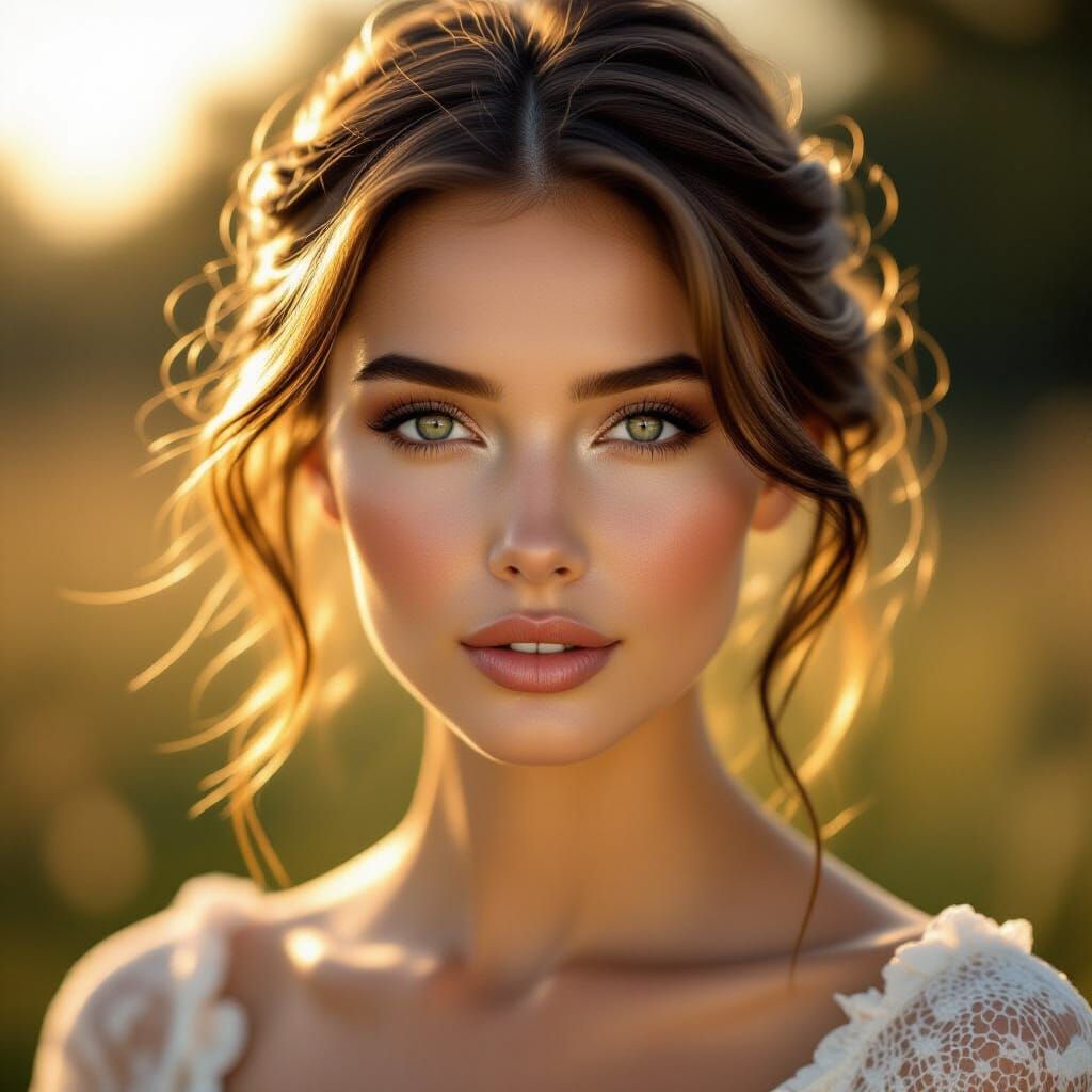Hyperrealistic Portrait of a Beautiful Woman in Golden Hour