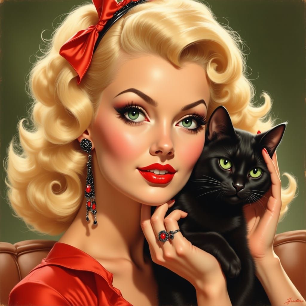 Glamorous Blonde Woman in Classic Pin-Up Style