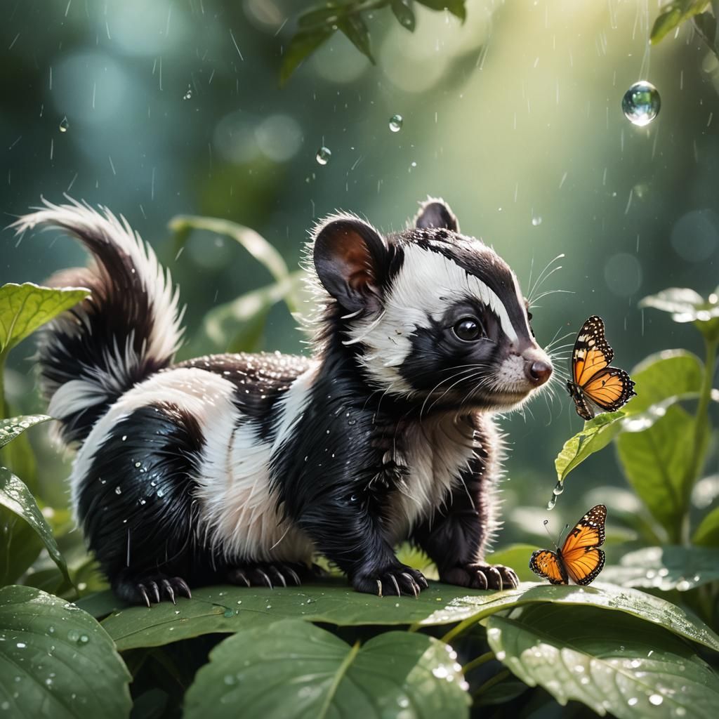 Baby Skunk and Butterfly Whimsical Concept Art