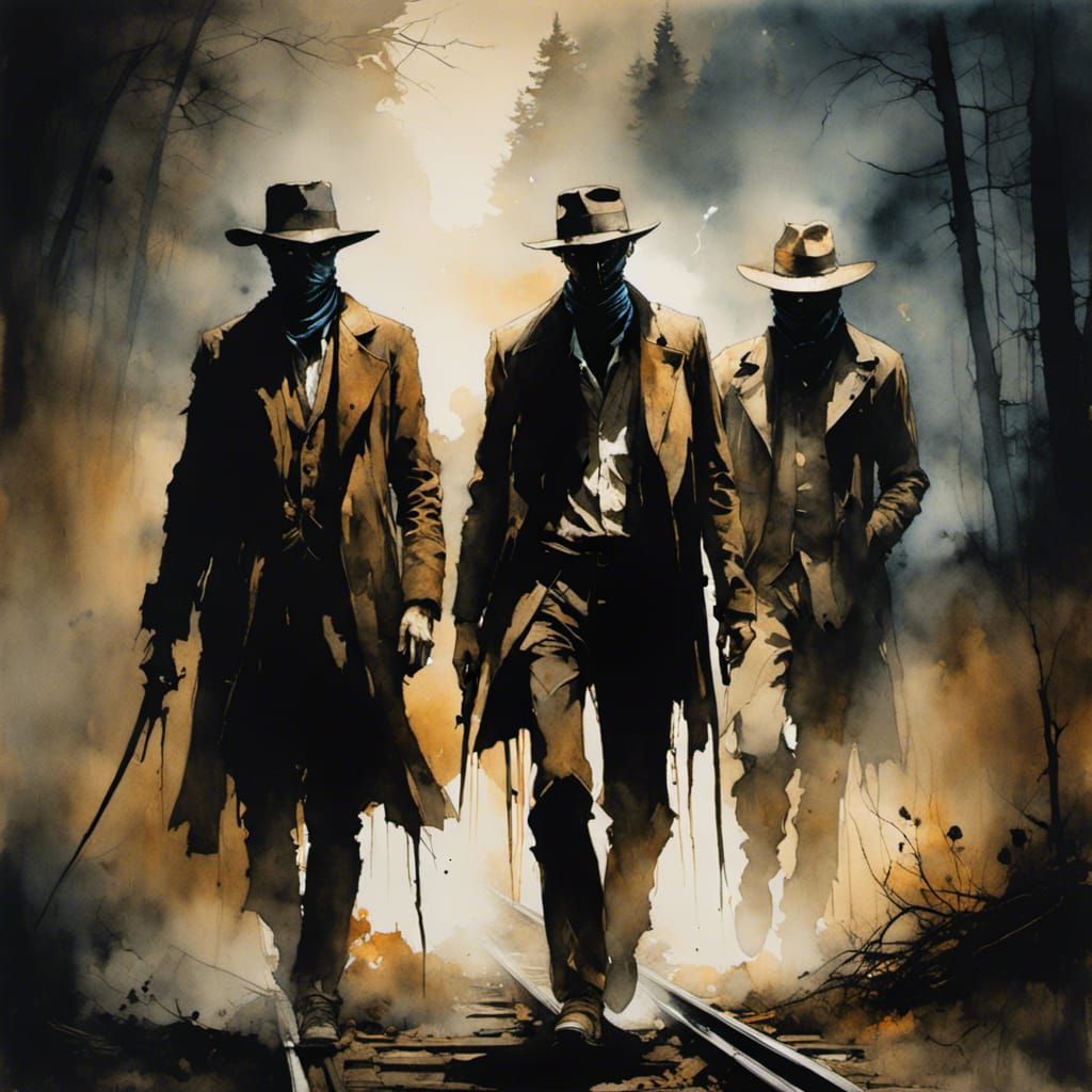 Wild West Train Robbery at Night