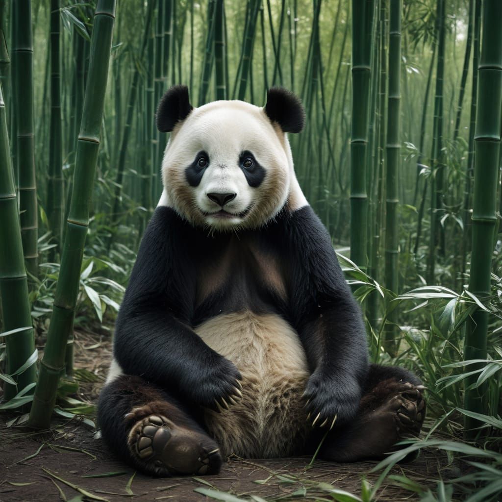 Serene Giant Panda in Lush Bamboo Forest