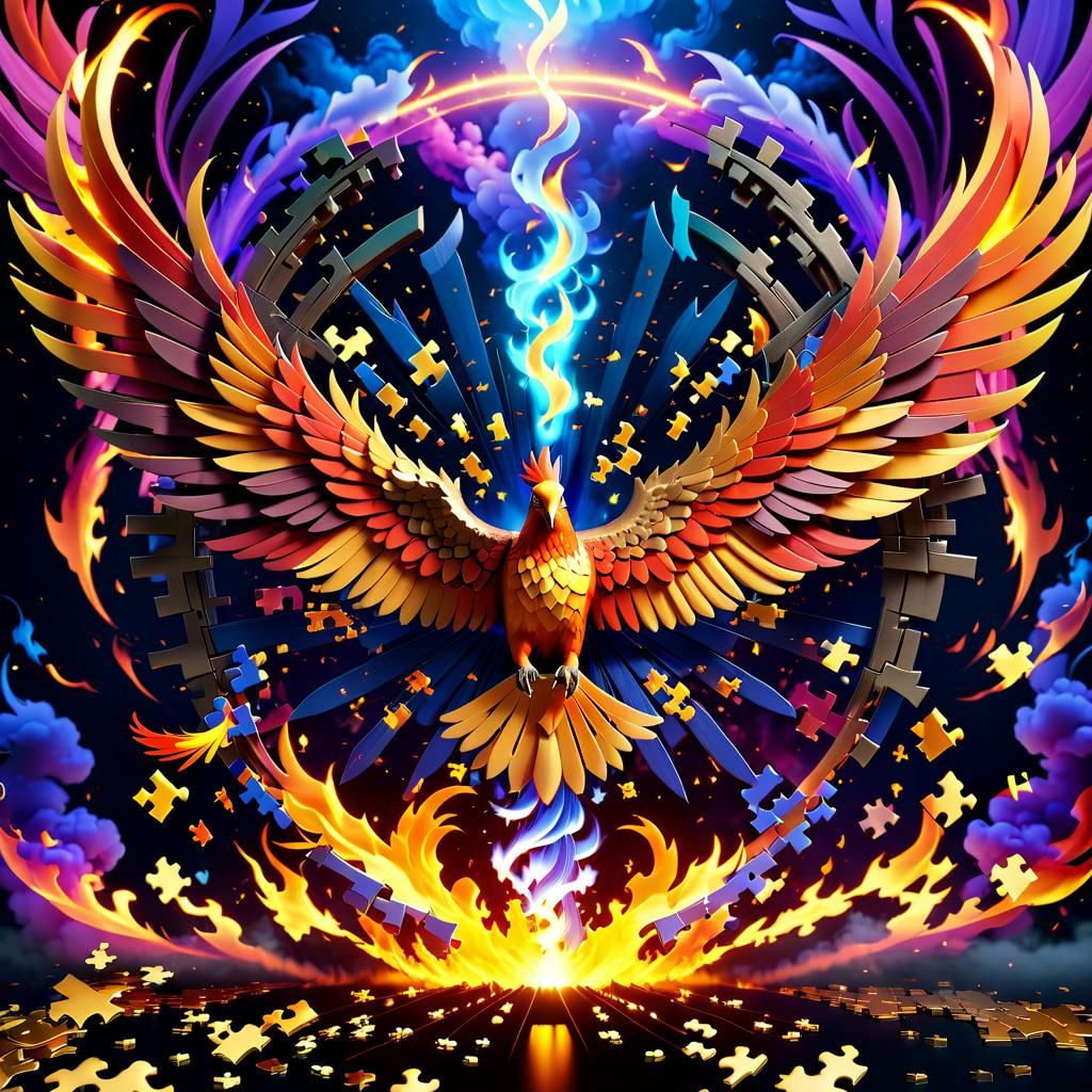 Phoenix Breaking Free from Puzzle
