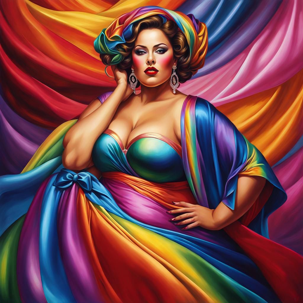 Rainbow Satin Portrait: Vivid, Detailed Matte Painting