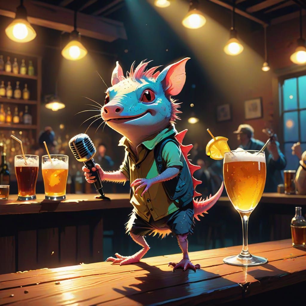 Axolotl Takes Center Stage in Colorful Comedy Club