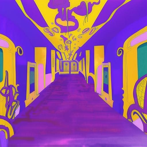Surreal Liminal Movie Theater Hallway in Gothic Art Style