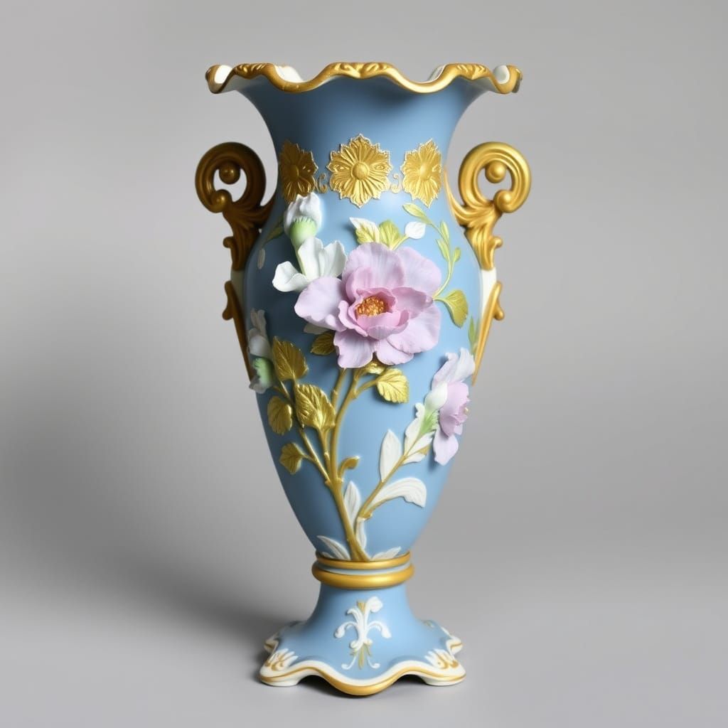 Lavish Rococo-Inspired Floral Vase with Golden Accents