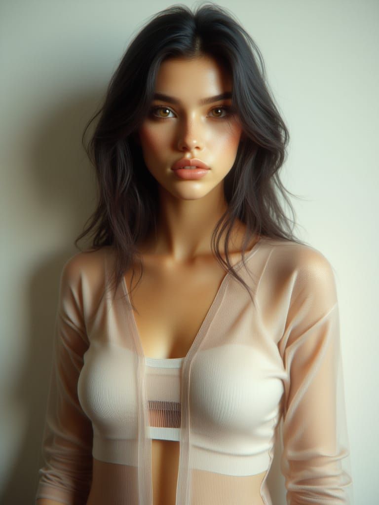 Detailed Portrait of a Young Woman in Soft Studio Lighting