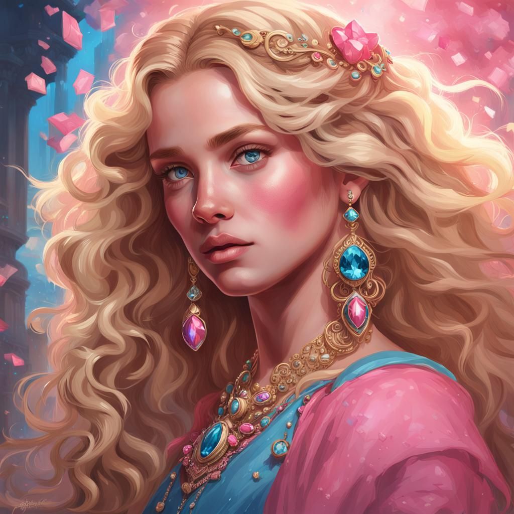 Blonde Girl Portrait in Art Nouveau Style