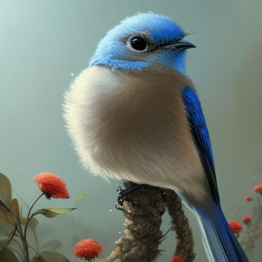 Cute Baby Bluebird Portrait in Anime Style