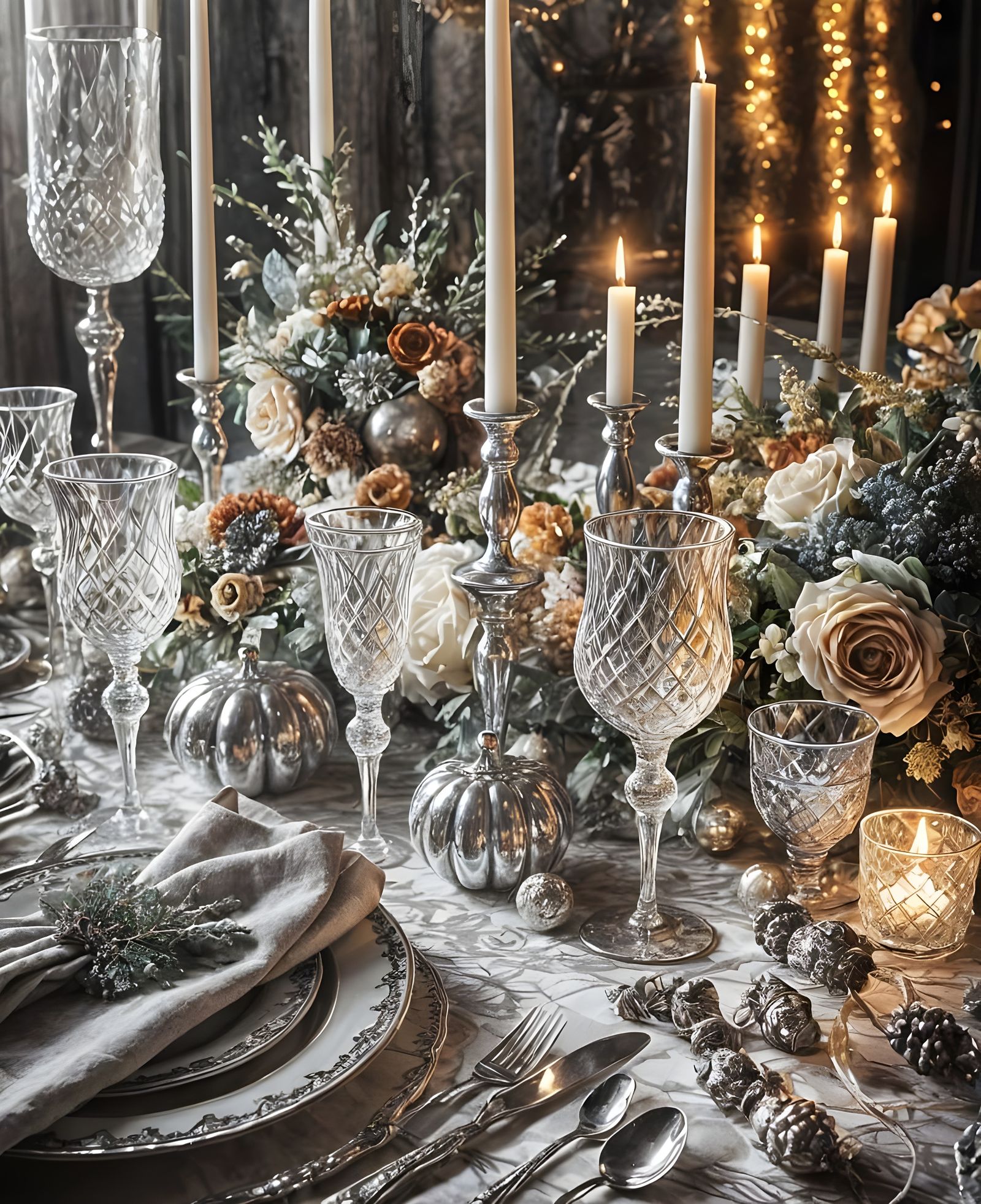 Elegant Thanksgiving Table Setting with Festive Food