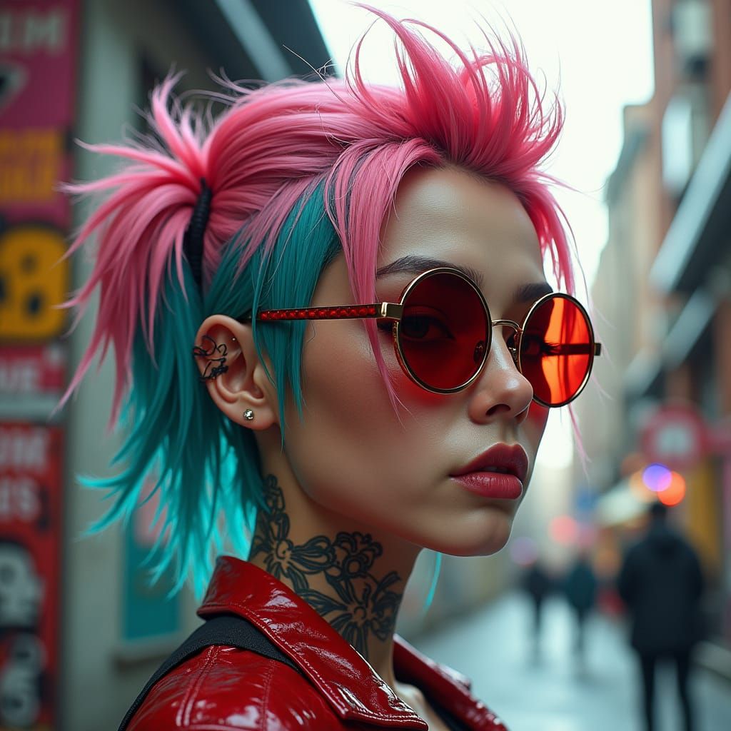 Punk Woman with Pink Hair in Takashi Murakami Style