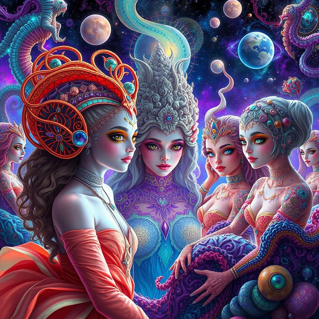 Enchanting Women of the Galaxy in a Fantastical Huescape