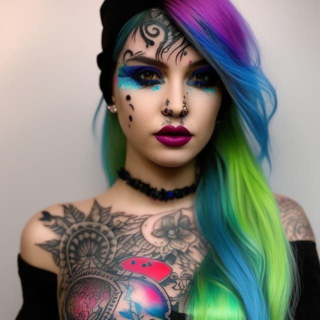 Colorful Tattooed Girl Portrait in Y2K Aesthetic