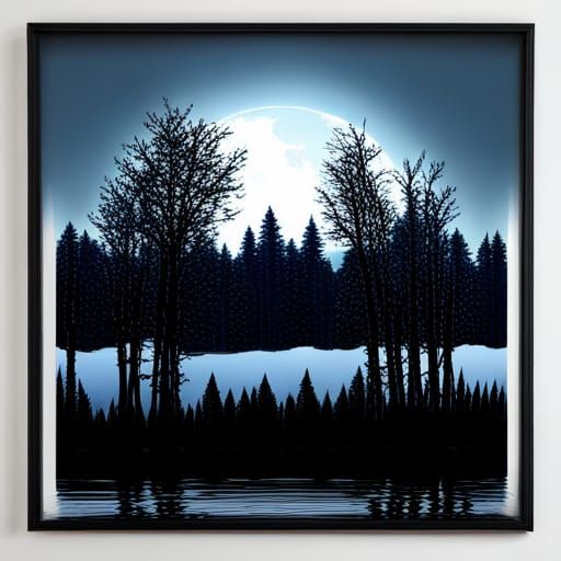Magical Moonlit Mountain Landscape with Birch Trees