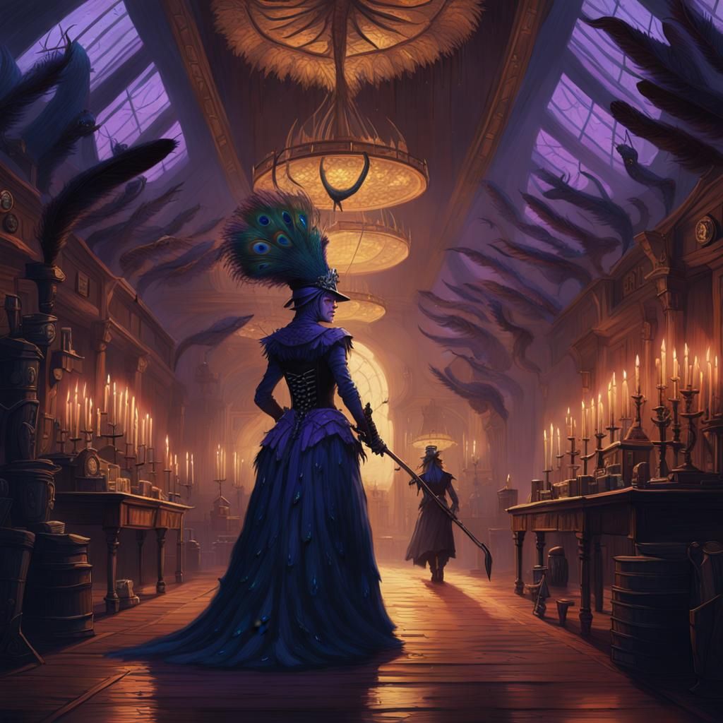 Goth Witch in Dark Trophy Room: Fantasy Art
