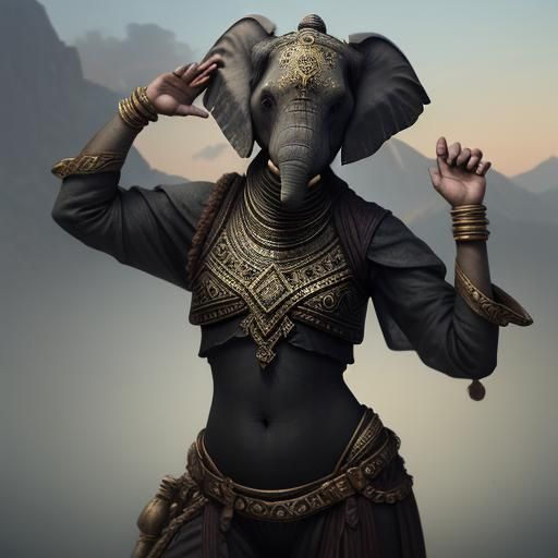 Elephant Woman in Detailed Matte Painting