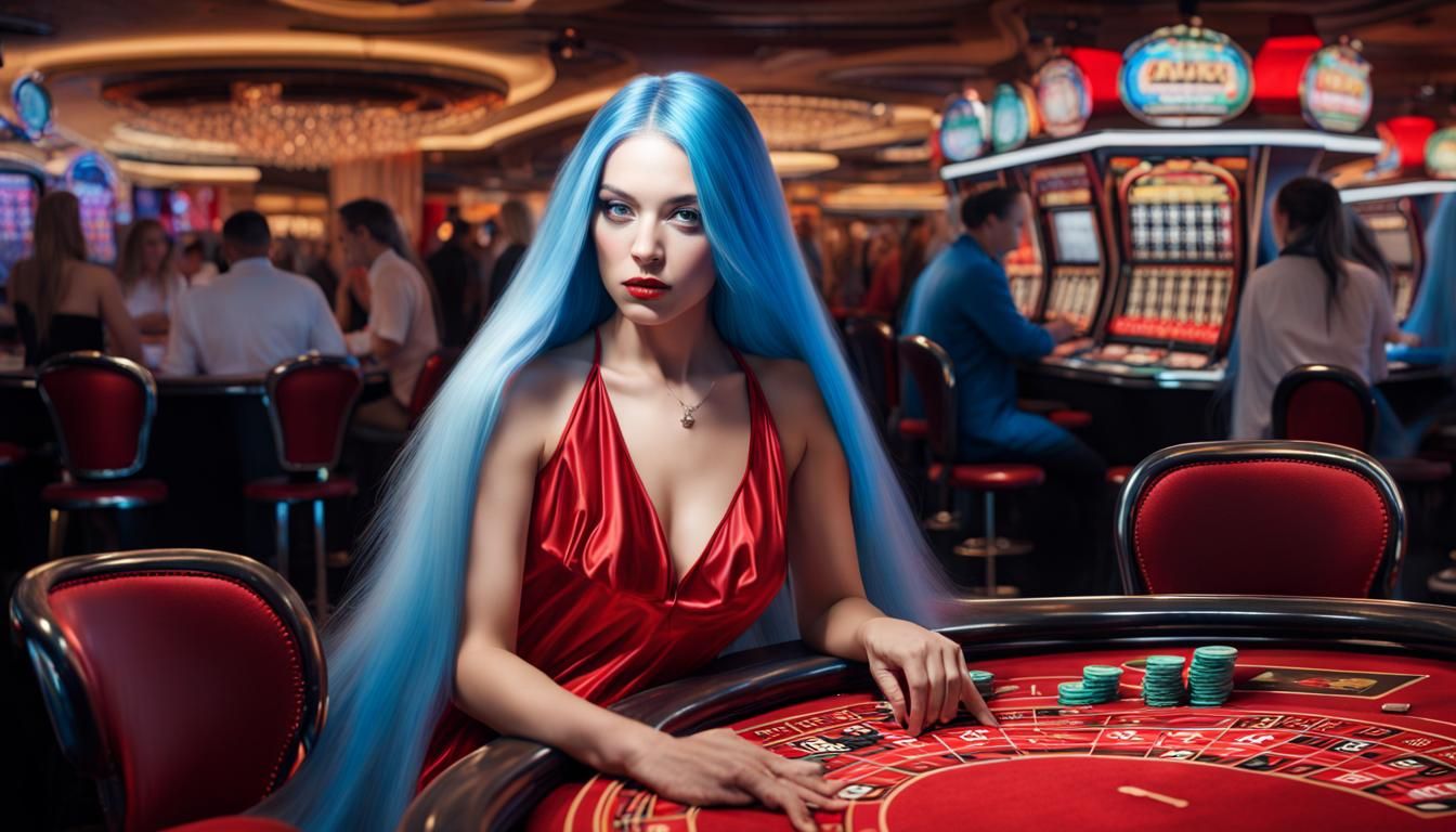 Holographic Woman at Blackjack Table in Casino