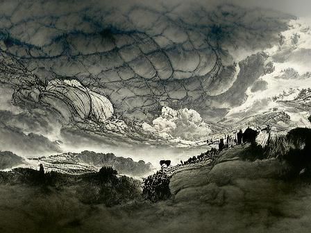 Dramatic Clouds in Pen and Ink Illustration