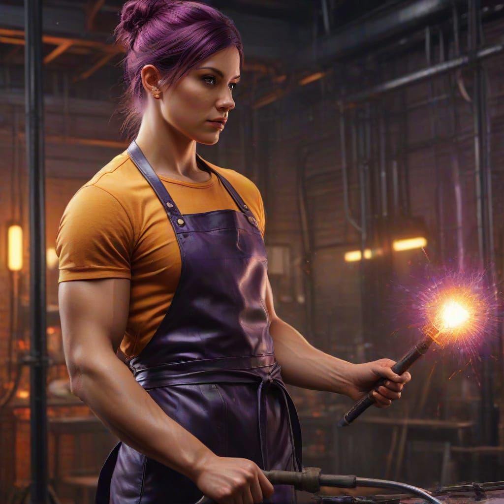 Industrial Glass Artisan in Vibrant Oil Painting Style