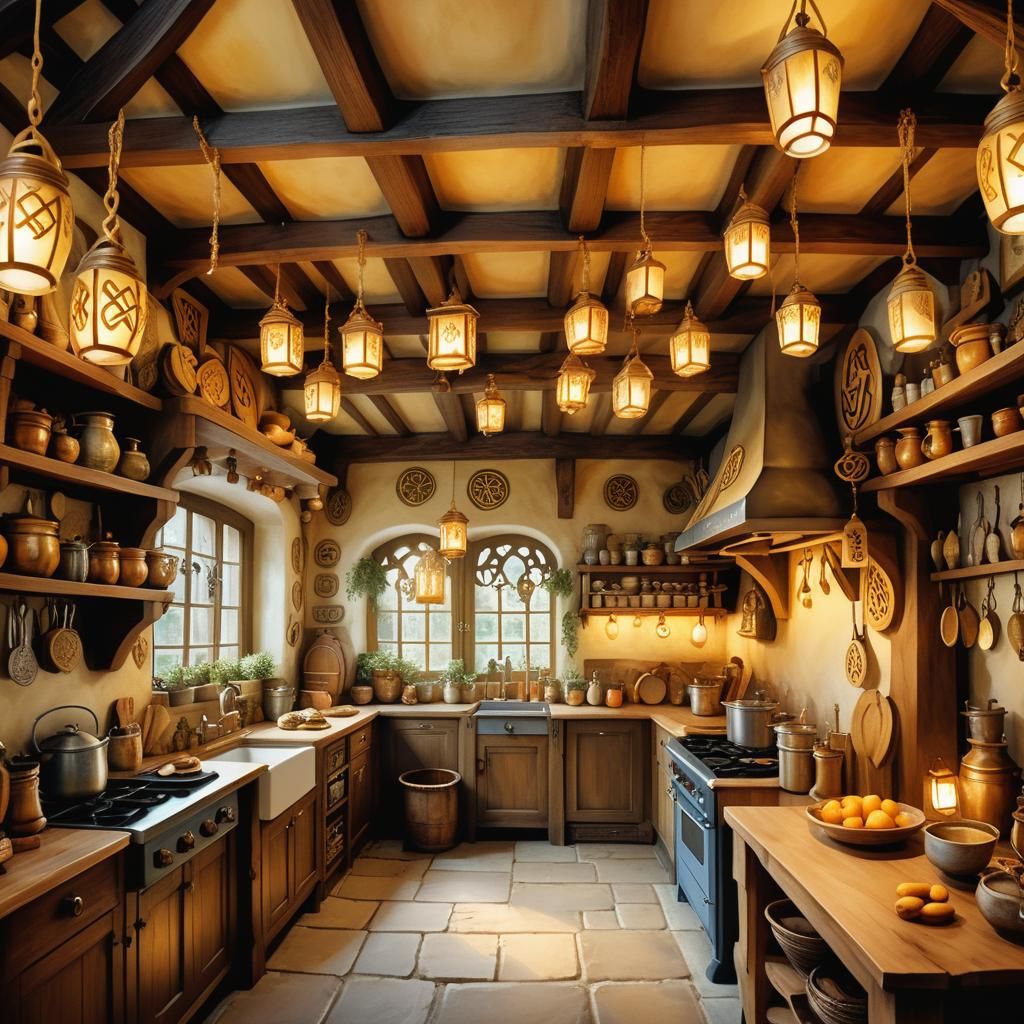 Celtic Kitchen in Whimsical Folk Art Style
