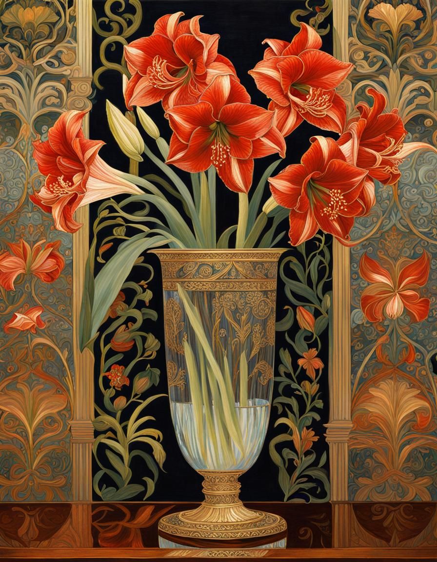Amaryllis Flowers in Art Nouveau Rococo Style