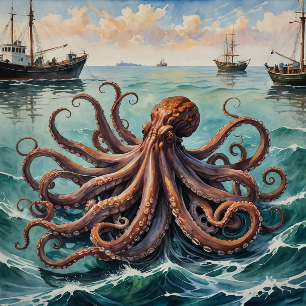 "Look at that huge octopus." "It is a majestic one indeed."