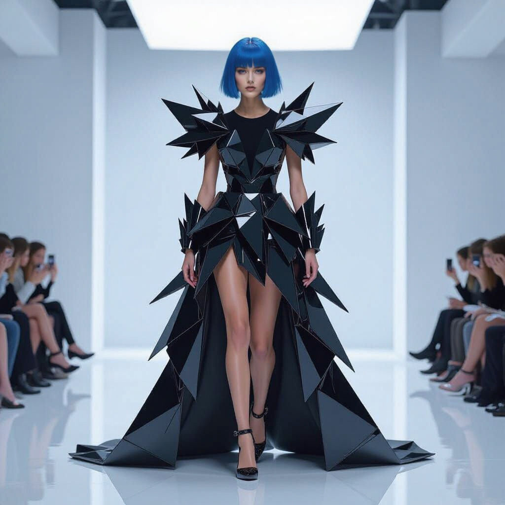 Futuristic Model in Geometric Obsidian Dress