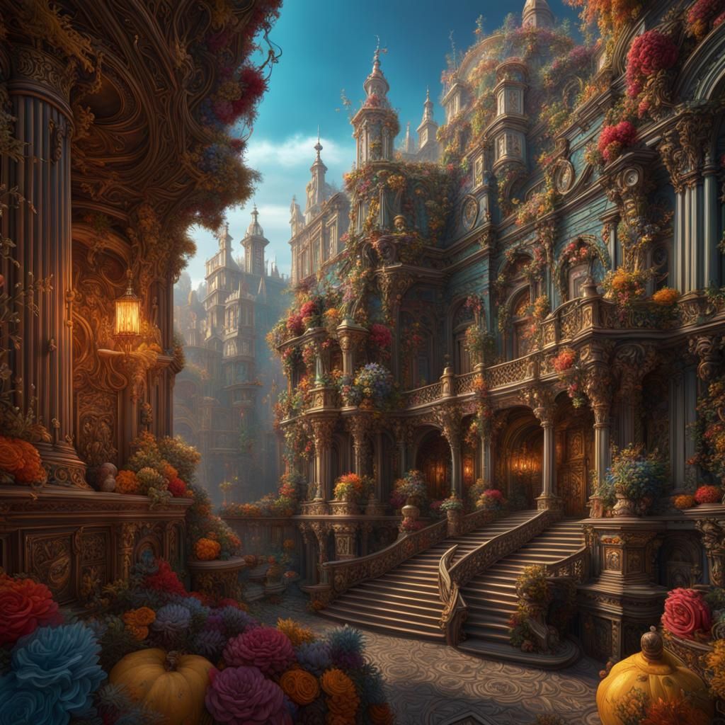 Ornate Baroque Theater Interior in Bright Colors