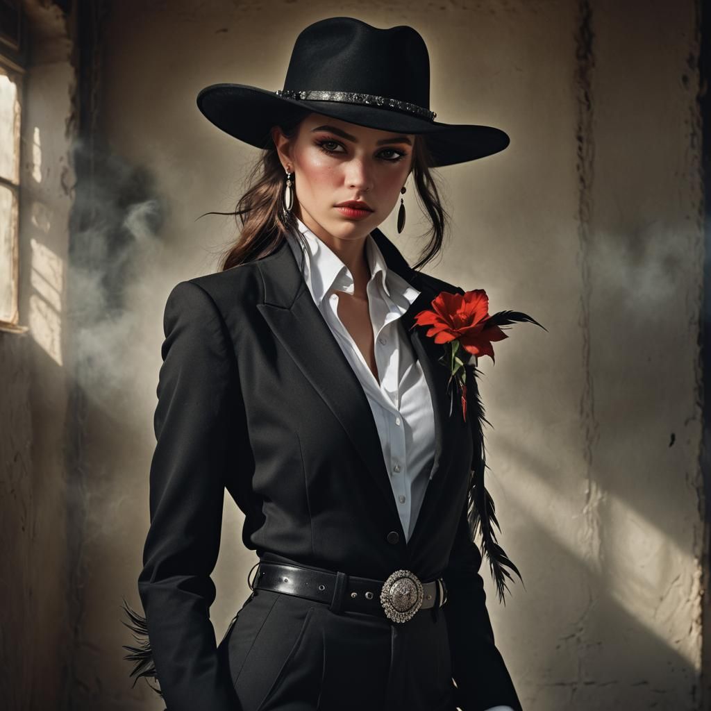 Girl in Black Pantsuit: High-Fashion Hyperrealistic Portrait