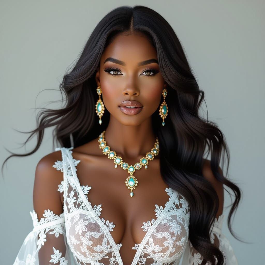 Ethereal Portrait of Woman in White Lace