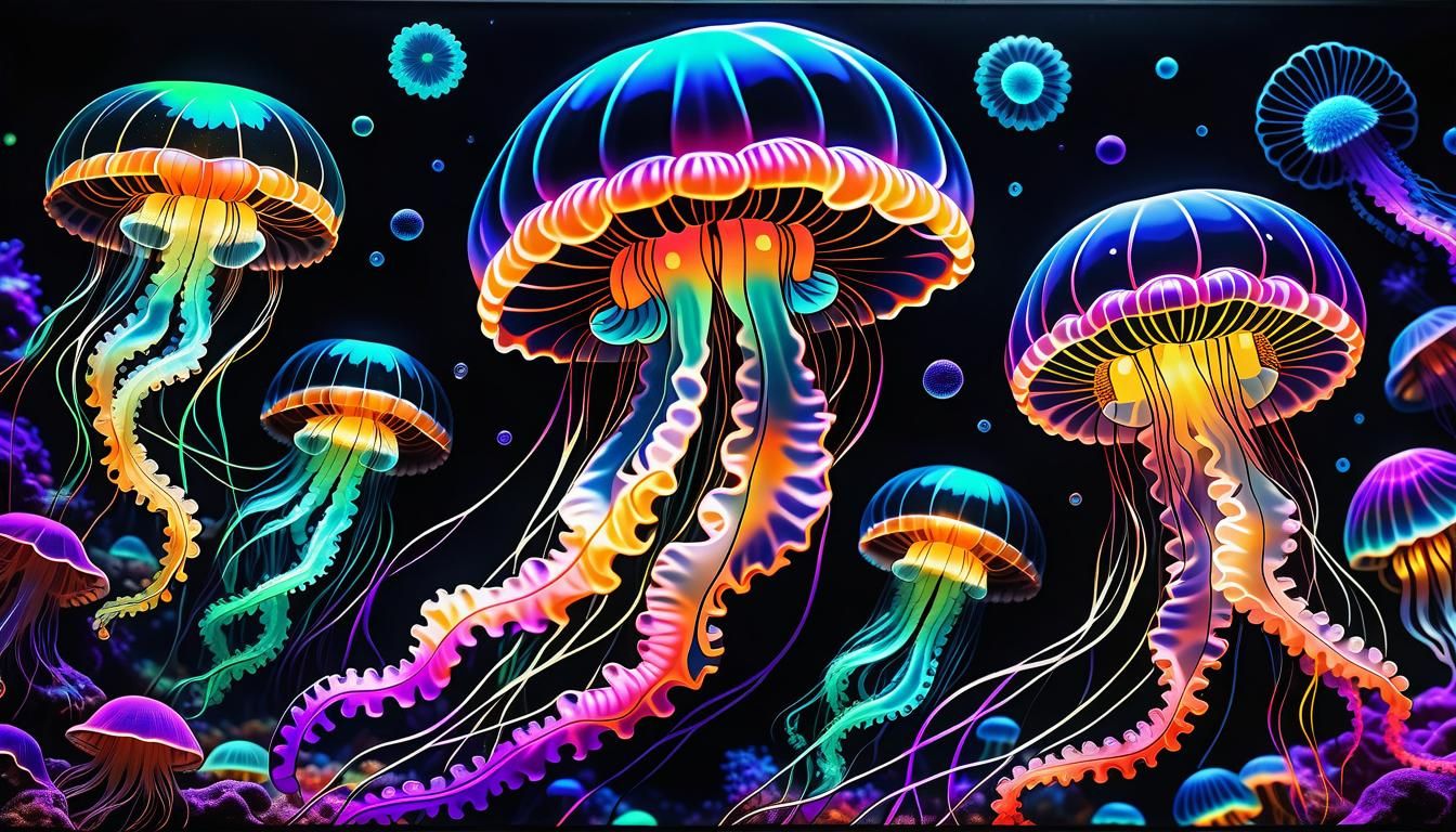 Cosmic Fractal Jellyfish in Psychedelic Vivid Blacklight