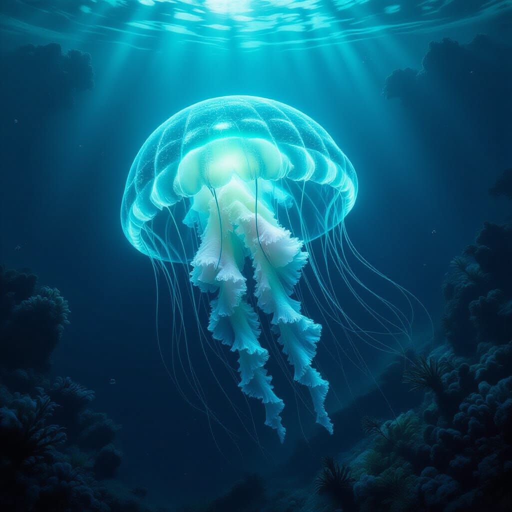 Bioluminescent Jellyfish in Deep-Sea Trench, Biomechanical H...