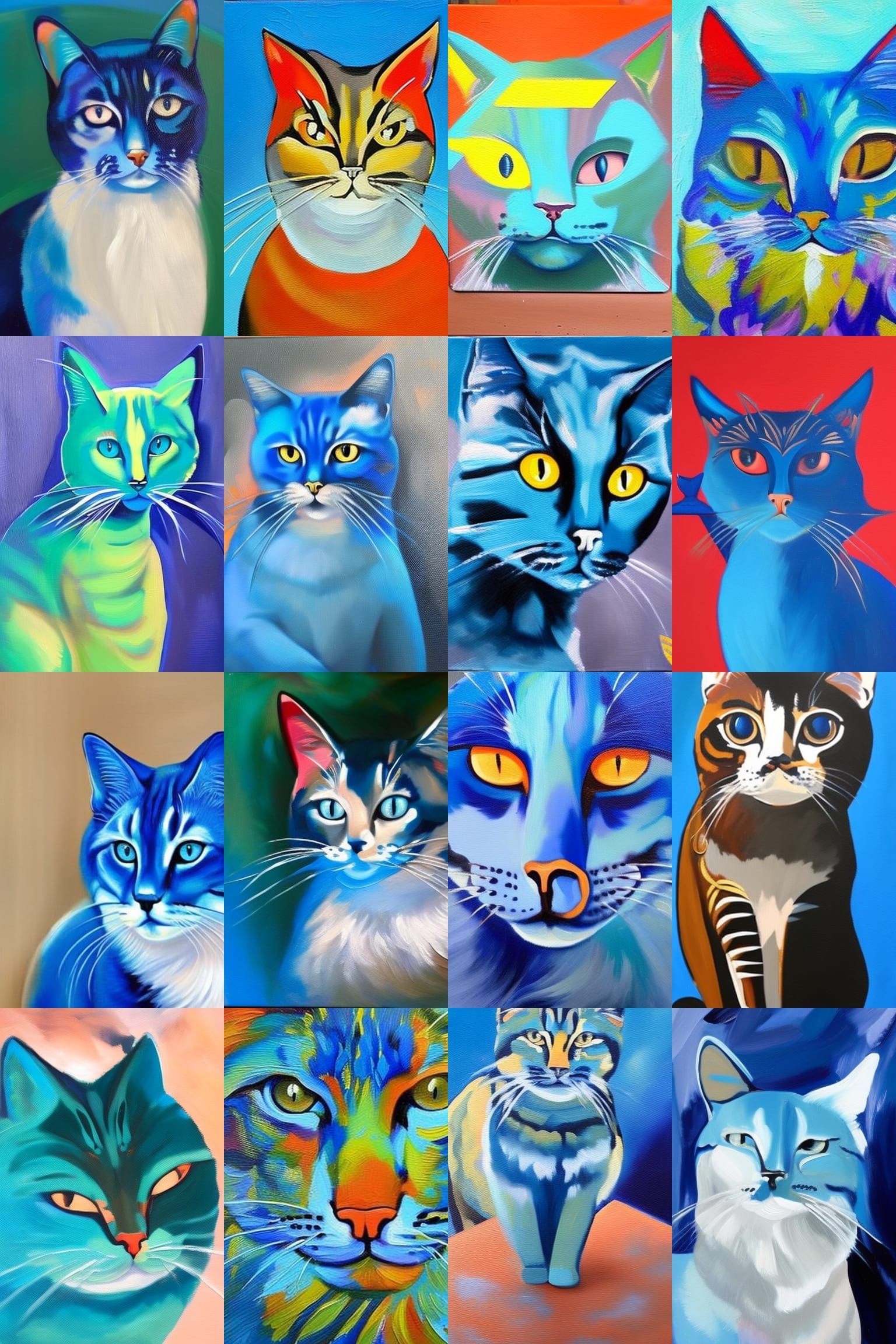 Blue Cat God Portrait in Oil Paint Style