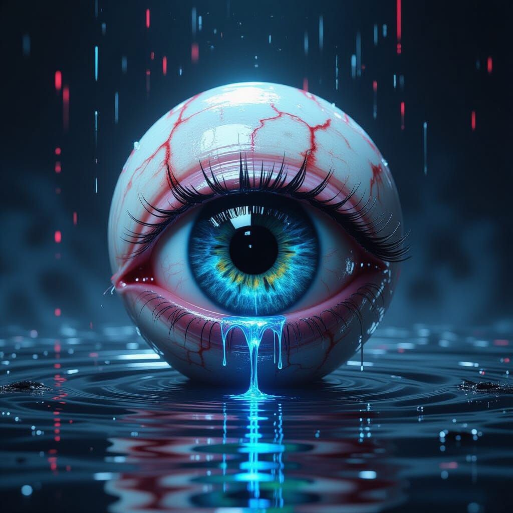 Distorted Eyeball in Glitching Static Void