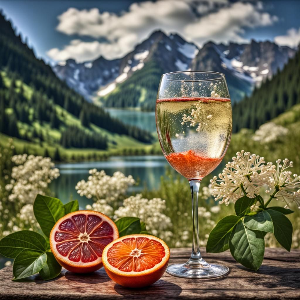 Sparkling Elderflower Wine at Mountain Spring: Hyperrealisti...