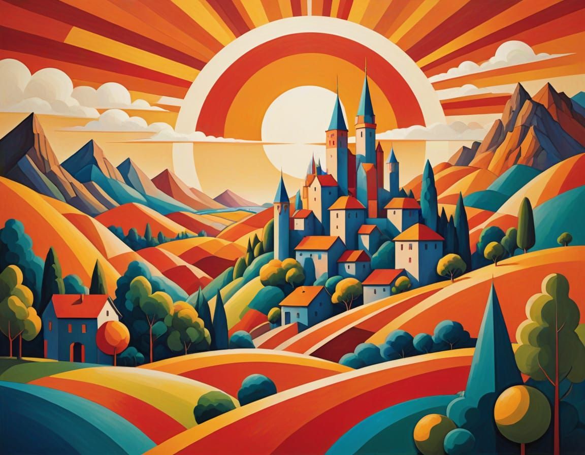 Futuristic Alien Village in Cubist Style