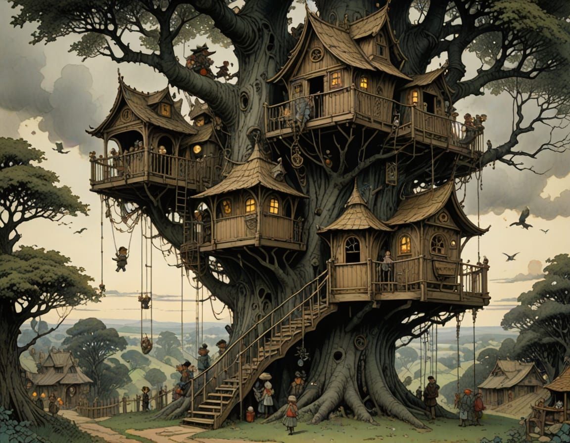 Whimsical Children's Playground Scene in Intricate Style