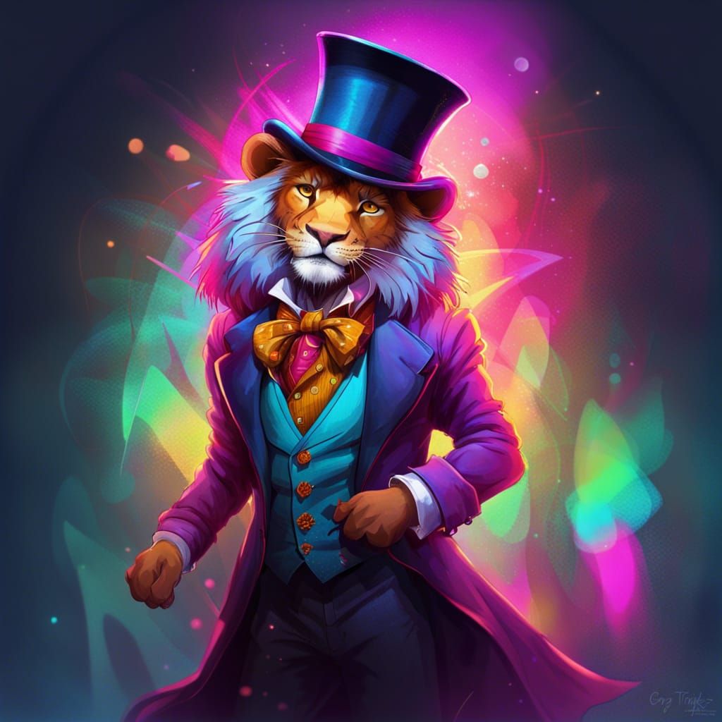 Dandy Lion Portrait in Neon Art Style