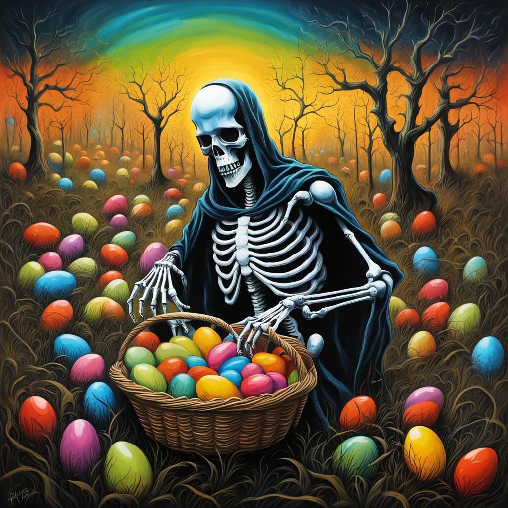 <Style of H.R. Giger >  <skeleton,  Jesus > [hunting  for Ea...