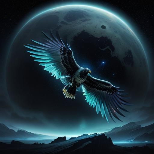 Cosmic Hawk in Flight: Sci-Fi Concept Art