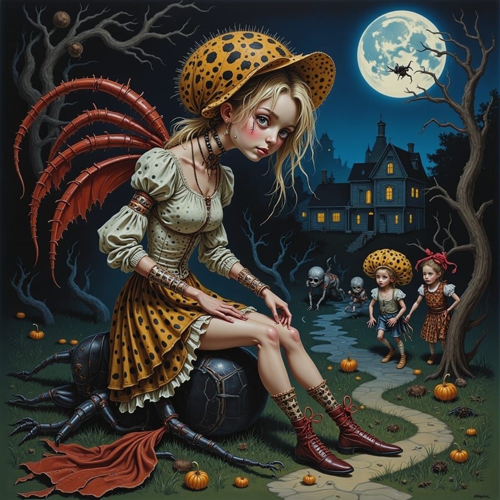 Moonlit Patchwork Doll on Halloween Night