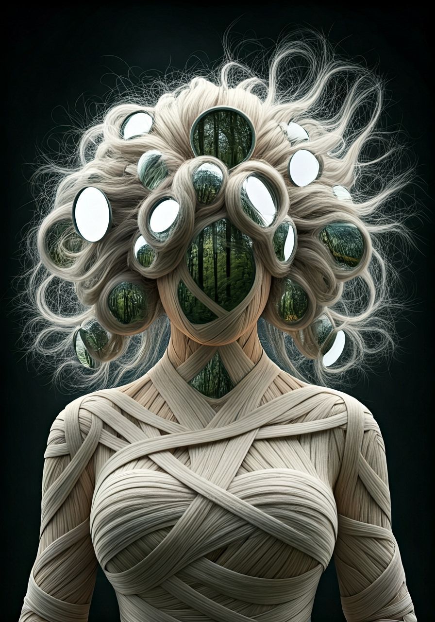 Mirrors on Nature Mock Her Embodied Ivory-White Hair