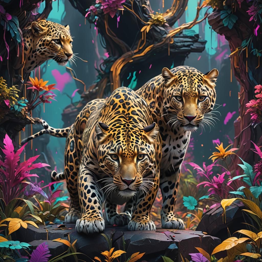 Glitching Leopard in Detailed Matte Style