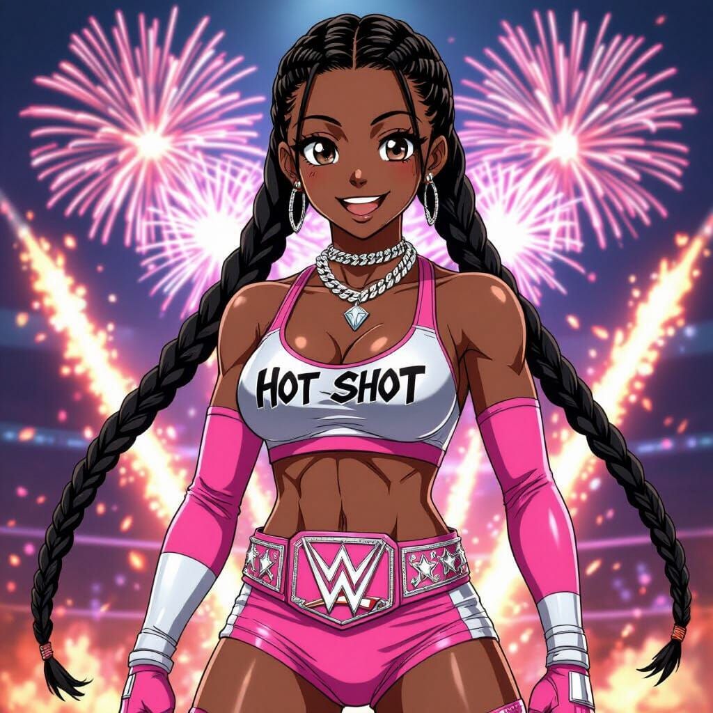 Anime Wrestler with Diamond Championship in Vibrant Style